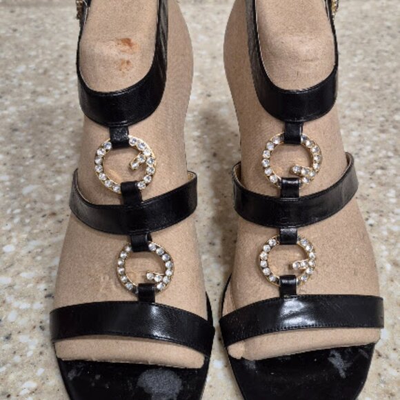 Women's Guess Black Leather Heels w Crystal Embellishments Size 9M NIB - Picture 2 of 10